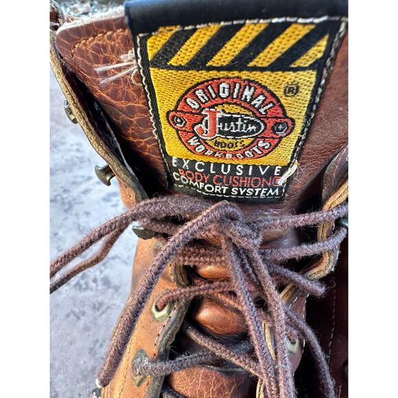 Vintage Justin 762 Brown Leather Lace-Up Original Work Kiltie Boots size 7.5 C - Picture 11 of 16